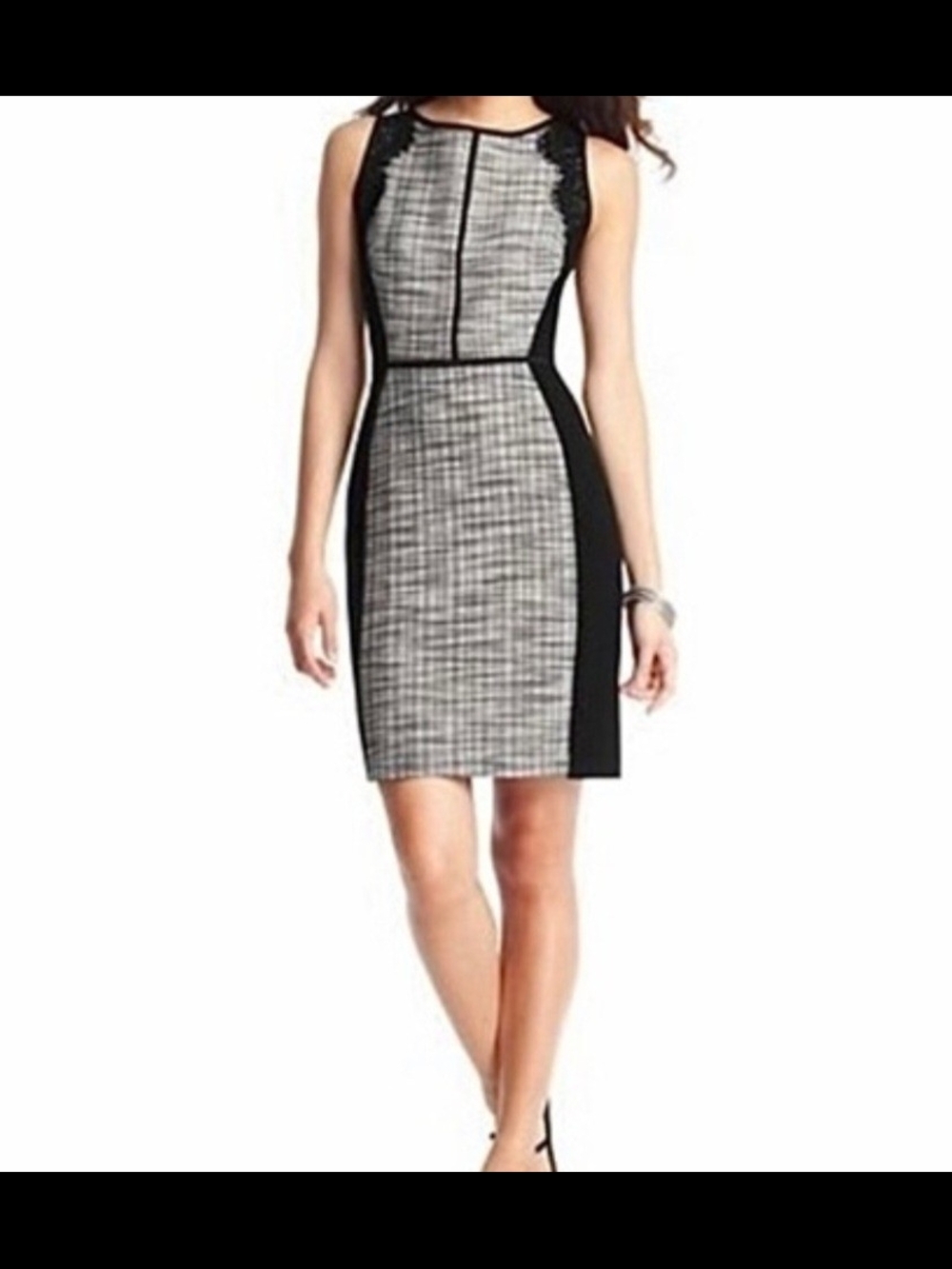 LOFT Black and Gray Plaid Sheath Mini Dress